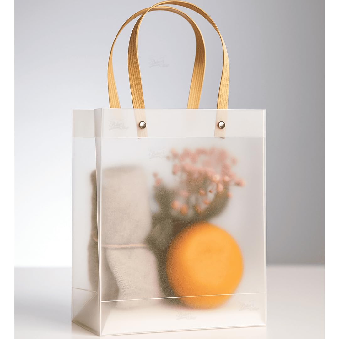 Luxury Translucent Frosted Gift Bags with Handles (5pcs) | Reusable Hamper Bag for Weddings, Birthdays, Holidays, Corporate & Party Favors | Elegant Semi-Transparent Packaging Bags (Frosted Translucent, S (18cm x 8cm x 25cm))-picture-20