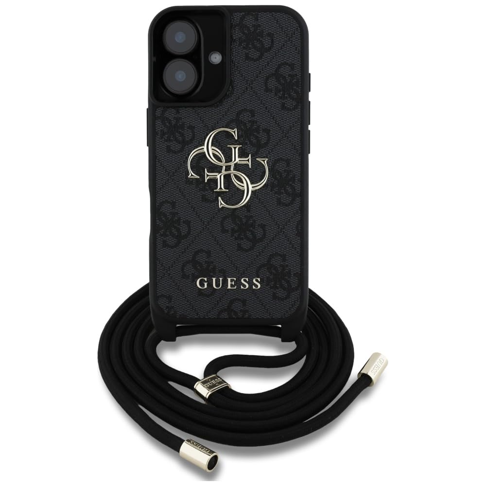 CG Mobile Guess 4G Big Logo Cord Stap Crossbody Coque pour iPhone 16 Plus (Noir)