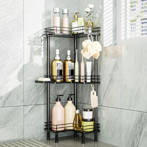 Consumest Corner Shower Caddy Standing - 3-Tier Stainless Steel Shower Organizer with Soap Holder...