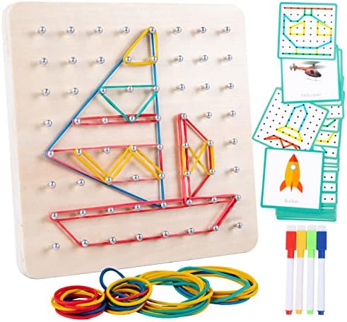 Auvewilo Wooden Geoboard with Rubber Bands, Montessori STEM Educational Toys for Kids, Geometry Learning and Spatial Reasoning 9 51qHe8mcf0L. AC