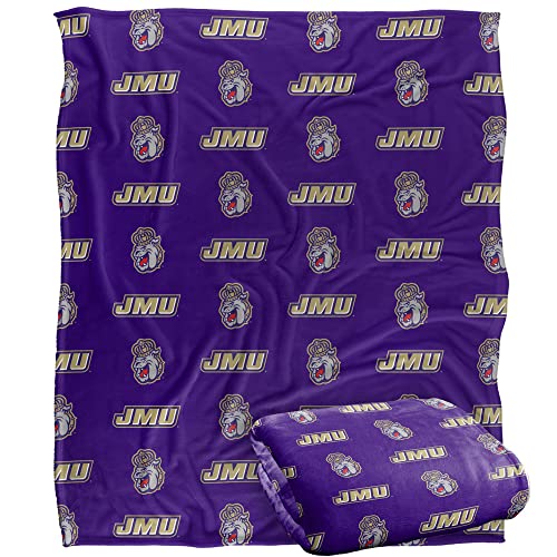 James Madison University Dukes Blanket, 50"x60", Logo Pattern, Silky Touch Super Soft Throw