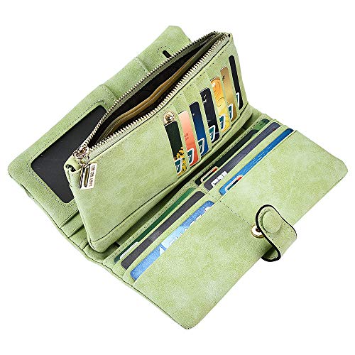 Image of Bird&Fish Women Vegan Leather Wallet Bifold Clutch Large Capacity Card Organizer Buckle Long Purse for Girls Candy Color