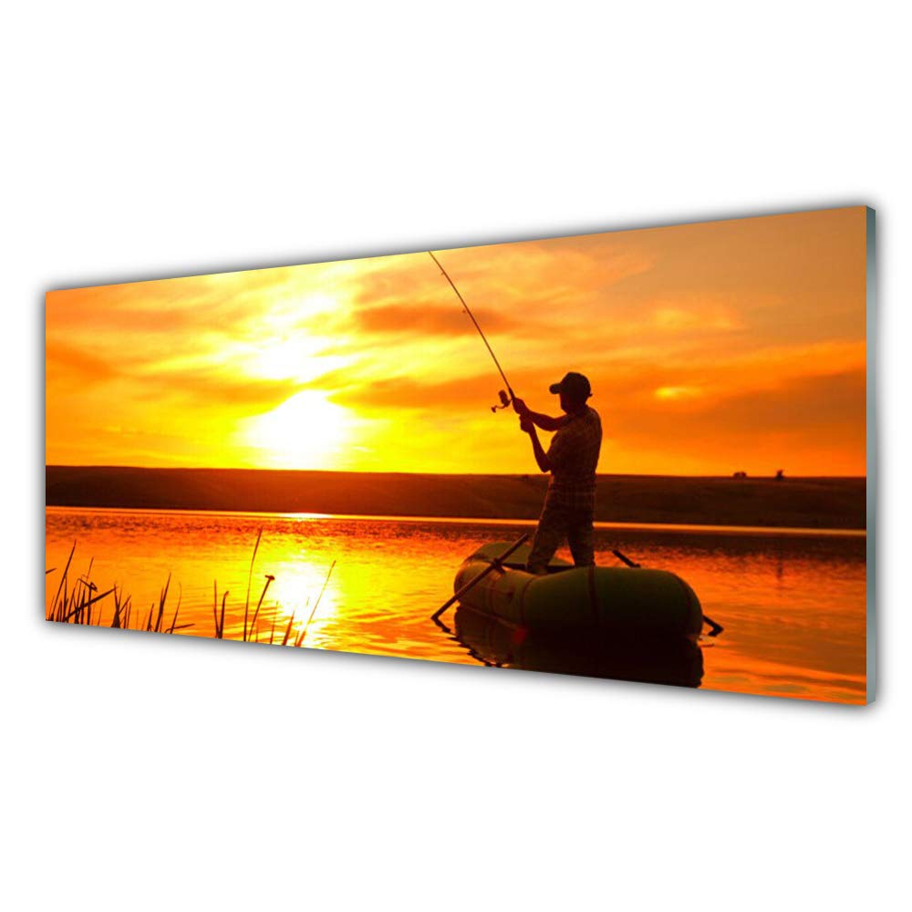 Tableau Mural Moderne Sun Sea Pêcheur - Impression sur Verre Trempé 125x50cm Tulup Déco