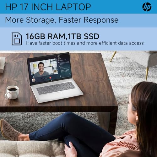 Image of HP 17 Inch Laptop Computer, 17.3 inch HD+ Display, Intel i5-1334U (10 Cores, Up to 4.6 GHz), 16 GB RAM, 1 TB SSD, Backlit Keyboard, Fingerprint Reader, Wi-Fi 6, Windows 11 Pro for Business & Students