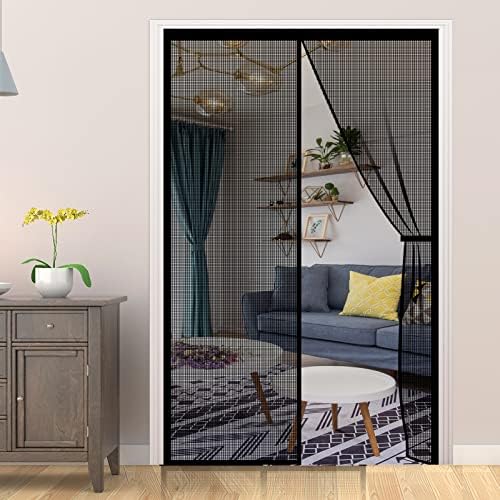 Magnetic Screen Door - Self Sealing Magnets, Reinforced Fiberglass Heavy Duty Mesh Net Closure for Sliding Door, Patio, Bedroom-Hands Free, Pets&Kids Friendly, Fit Doors Size Up to 60 x 80 Inch, Black
