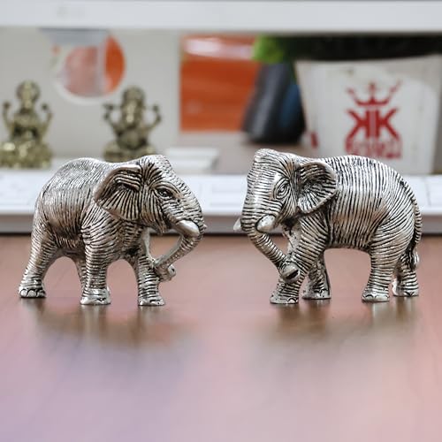Image of KridayKraft African Elephants Animal Decorative Showpiece Figurine 2 Pcs Set Metal Handcrafed Gold Toned Antique Finish, Home Decor