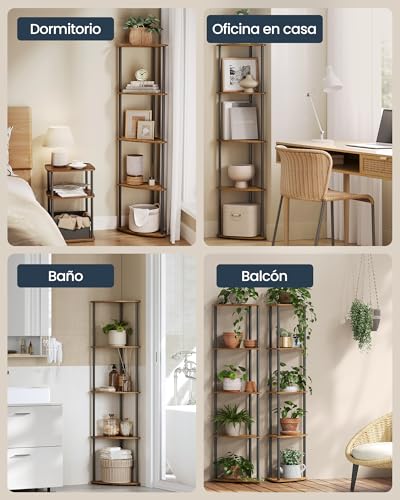 SONGMICS HOME Montaje Superrápido sin Herramientas, Estantería Esquinera con 5 Niveles, Estantería, 38,3 x 27 x 139 cm, Salón, Dormitorio, Cocina, Marrón Rústico LBC610K01 - imagen 5