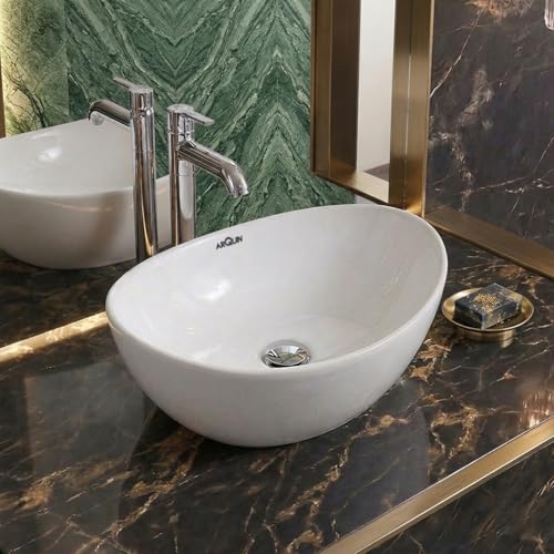 Image of ARQUIN ARQUIN Wash Basin for Bathroom Table Top Washbasin, Countertop Basin | Ceramic Washbasin Bathroom,Hotel | Living Room | Office Vanity Wash Basin (16.34x13.5x6.61 Inch)