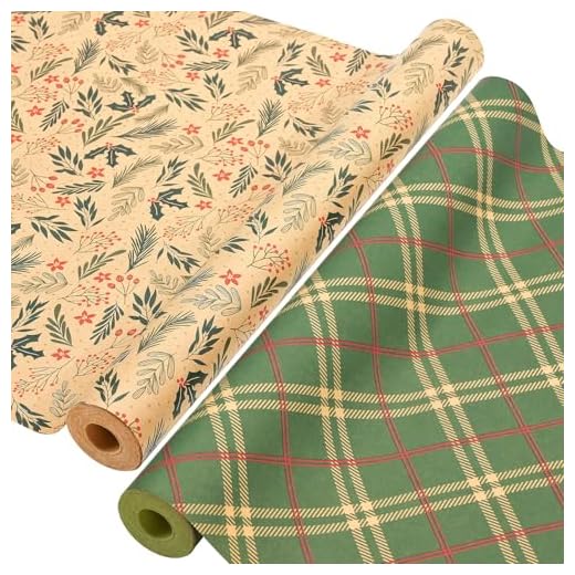 Ahfulife 2 Rollos de Papel para Envolver Regalos de Navideño, 43cm x 15M Cajas Reciclables Papel Kraft para Envolver Decoraciones