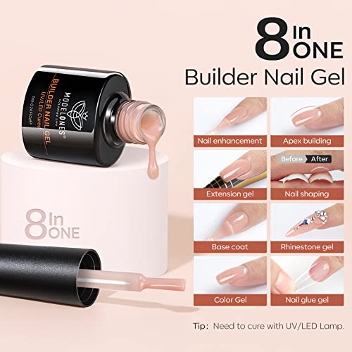 Modelones Builder Gel 6 Colors, 8-in-ONE Builder Nail Gel Set for Nails, Hard Gel Builder Nail Strengthener Extension Gel Base Gel Builder Gel in a Bottle - Image 3