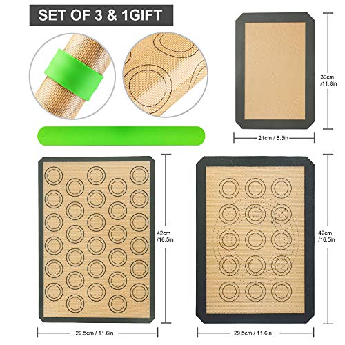 Silicone Baking Mats-Non Stick Cookie Sheet Macaron Mat Liner For Bake Pans & Rolling,Perfect Bakeware For Bread Making Pastry Cake Brioche Pizza Thick/Bpa Free Set (2 Half Sheets &1 Quarter Sheet) #TOP3