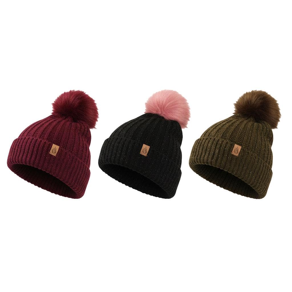 A2z Women's 3 Pack Hats Sparkle Fur Bobble Beanie Pom Pom Hats Lightweight Stretchy Soft Feel Winter Warm Cosy Caps Comfortable Winters Hats