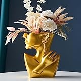 FJS Resin Face Vase, Gold Unique Flower Vases for Home Decorations, Modern Female Body Vase for Living Room Bedroom Coffee Bar Table Shelf TV Stand Office Decor, Gift for Mon or Housewarming