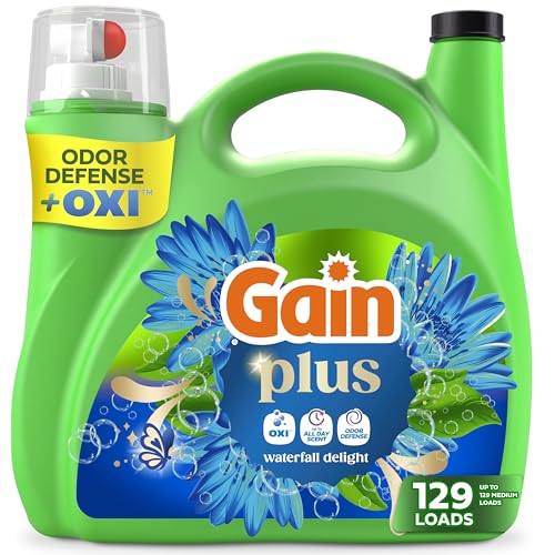 Image of Gain Plus Liquid Laundry Detergent, Cleaner, Fresher, Now with Oxi, Waterfall Delight Scent, 170 fl oz, 129 Loads