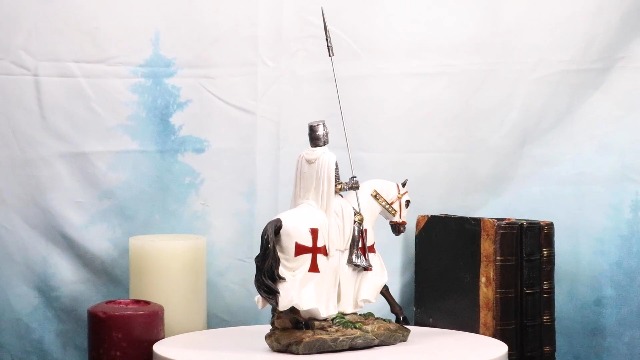 Estatua de Caballero Cruzado Inglés con Lanza y Caballo 8" miniatura 7