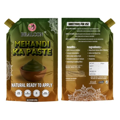 Image of BRALCON Mehandi Ka Paste, Natural Ready to Apply Henna, 200g, Chemical-Free, Body Paint