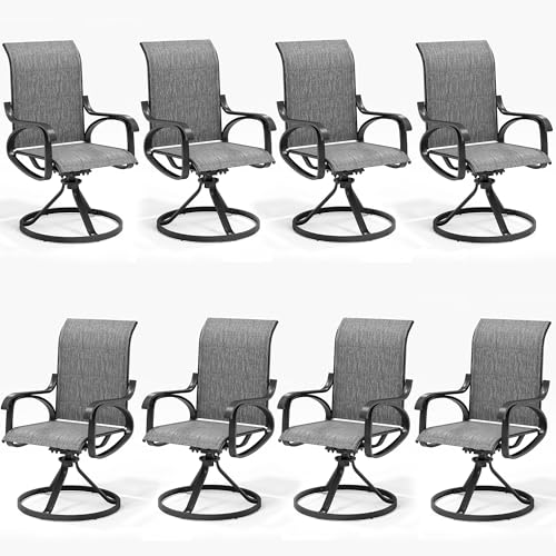 Image of LOUVIXA Patio Swivel Chair Set of 8, All-Weather Patio Swivel Rocking Chair, High Back Patio Dining Chairs for Backyard, Porch, Lawn, Garden(8, Ash Grey)