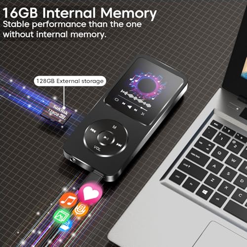 Image of Sounce 16GB Mini MP3 Music Player with Bluetooth 5.4, HiFi Lossless Sound, Video Playback, Voice Recorder, FM Radio, E-Book Reader, and Loudspeaker | Expandable up to 128GB (Black)