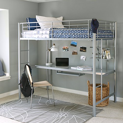 Walker Edison Orion Urban Industrial Twin over Workspace Metal Bunk Bed
