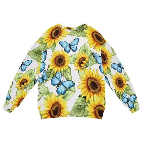 JUNZAN Sunflowers Blue Butterfly Big Boys Pullover Hoodie Crewneck Fall Tops Shirts Sports 4T2