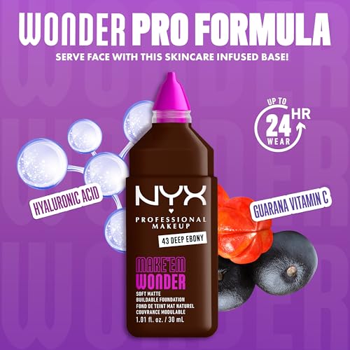 NYX PROFESSIONAL MAKEUP Make 'Em Wonder Liquid Foundation, 24HR Foundation Makeup With A Soft Matte Finish, Buildable Full Coverage - 43 Deep Ebony - image 4