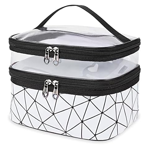 Toiletry Bag, Double Layer Makeup Bag Waterproof Travel Make Up Bag with Zippers, Large Cosmetic Bags Organizer Makeup Bag for Women for Home, Swimming and Business Trip(Silver) Cover