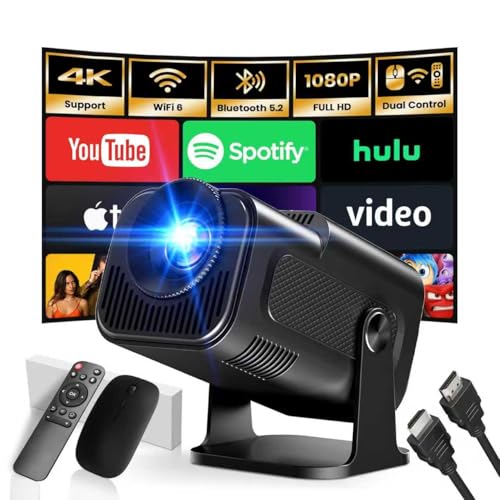 Image of Mini Projector 2025 Upgraded Dual Control 1980x1080P 4K Support Portable Video Projector WiFi 6 BT5.2 180° Keystone Compatible with TV Stick/Memory Stick/Smartphone/USB/Laptop, Black