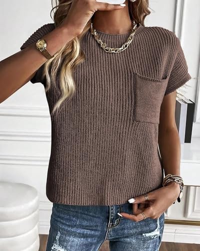 Image of KIRUNDO Summer Fall Short Sleeve Sweater for Women 2026 Casual Sweater Vest Cotton Knit Pullover Tank Tops Fashion Clothing