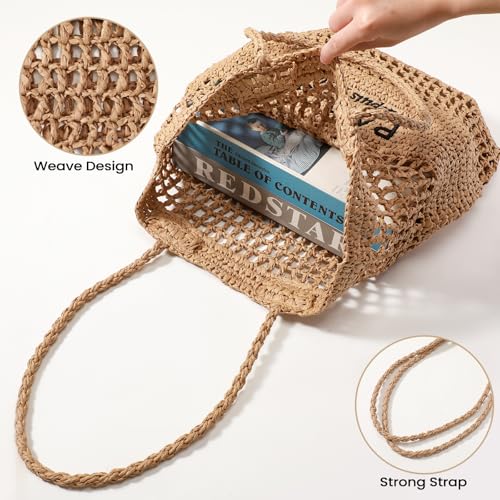 Image of Pleneal Beach Bags for Women - Women Beach Tote Bag, Summer Mesh Hollow Straw Tote Bag for Holiday Market