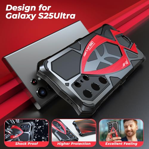 Image of Lunivop Basic Case For Samsung Galaxy S25 Ultra Case Metal Hard Phone Case Cover Case Para Screw With Camera Protection Heavy Duty Metalicas Military Grade Black Red