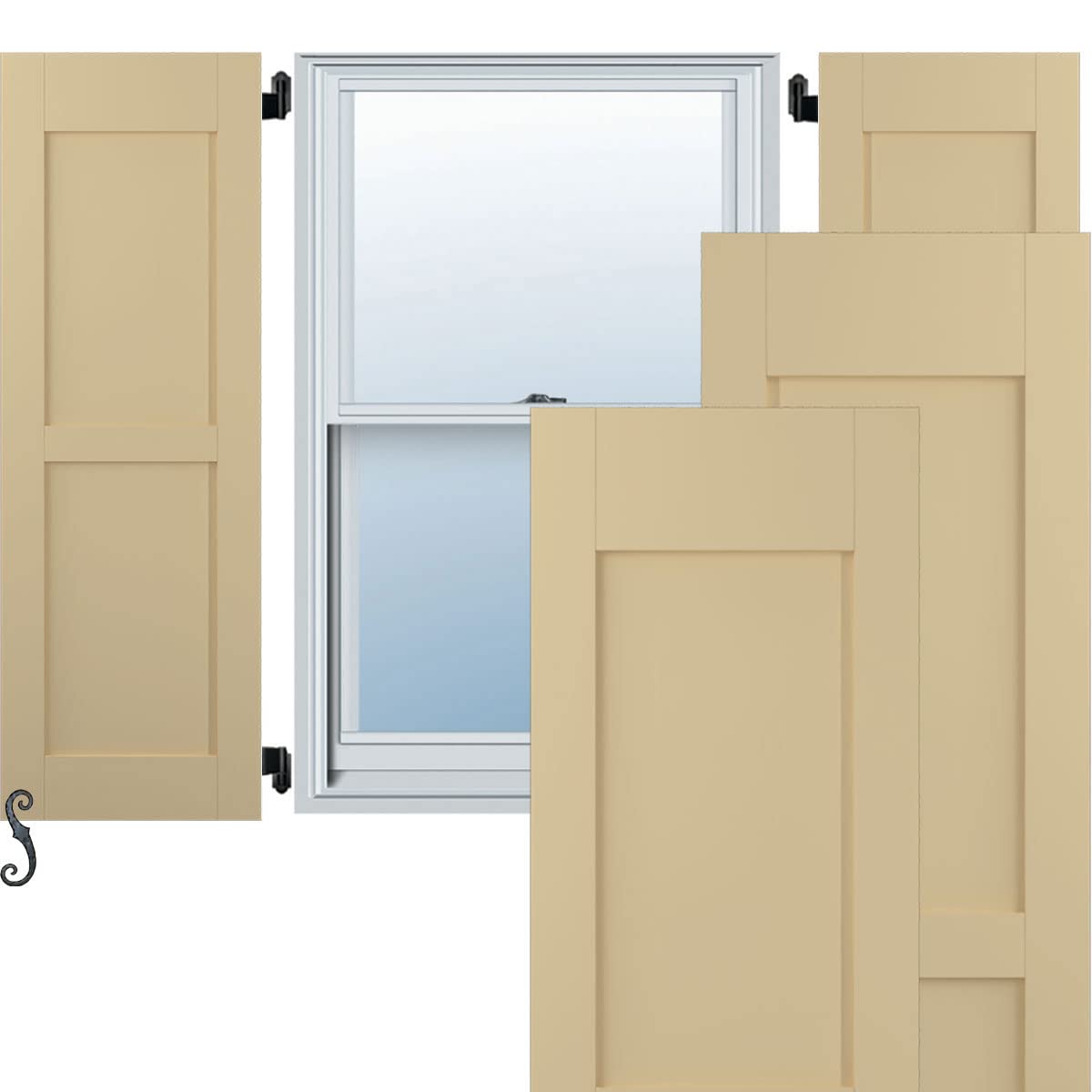 12"w x 66"h americraft two equal flat panel exterior real wood shutters (per pair), natural twine