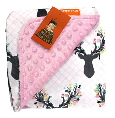 Dear Baby Gear Luksusowe koce dziecięce, niestandardowe kwiaty poroża z nadrukiem Minky Róże Kwiaty, Różowe Minky Dot