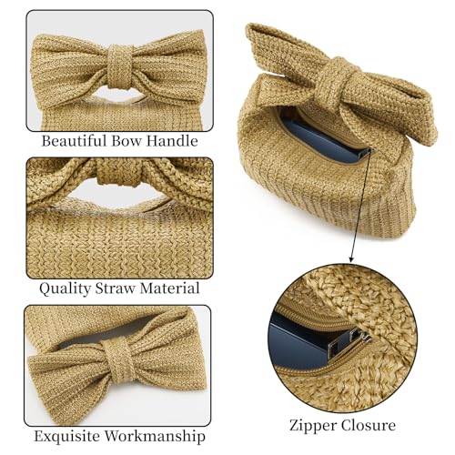 Women Straw Clutch Purses Bow Purse Summer Beach Bags Stylish Handmade Woven Handbags for Party Wedding Vacation2