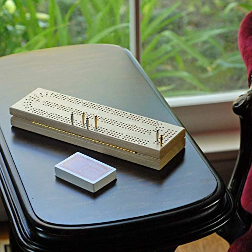 We Games Wooden Cribbage Board Game Set, Continuous 3 Track For 2-3 Players, Travel Cribbage Board With Card Storage, Includes 9 Metal Pegs & Deck Of Cards, Card Games, Classic Board Games For Adults #TOP1