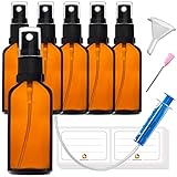HandsUnity 50ml-6Stk Sprühflasche Glasflasche mit Zerstäuber - Bernstein Apothekenflaschen-Set mit schwarzer Zerstäuber Glassprühflasche aus Braunglas mit 17 Stk Zubehörteilen