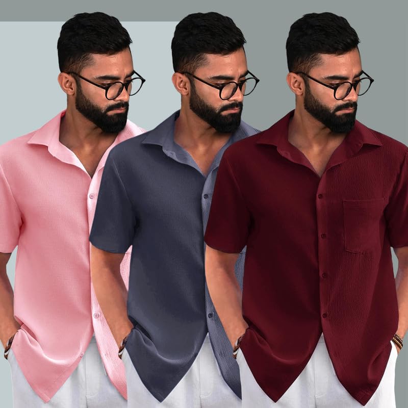 Image of Pinkmint Popcorn Regular Fit Half Sleeve Shirt for Men Combo Casual Shirt ll Sumeer Wear