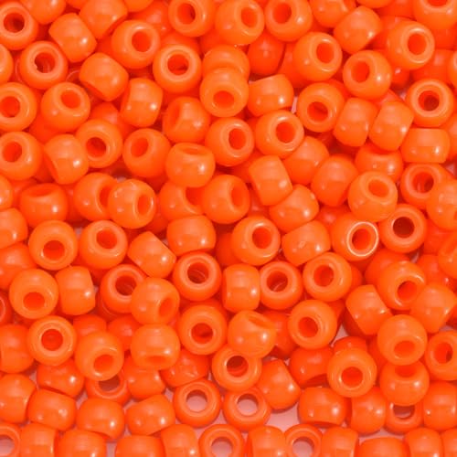 Sunrica 1100Pcs Orange Pony Beads 6x9mm Large Hole Plastic Beads for Kandi Hair Braids Keychains Friendship Bracelets