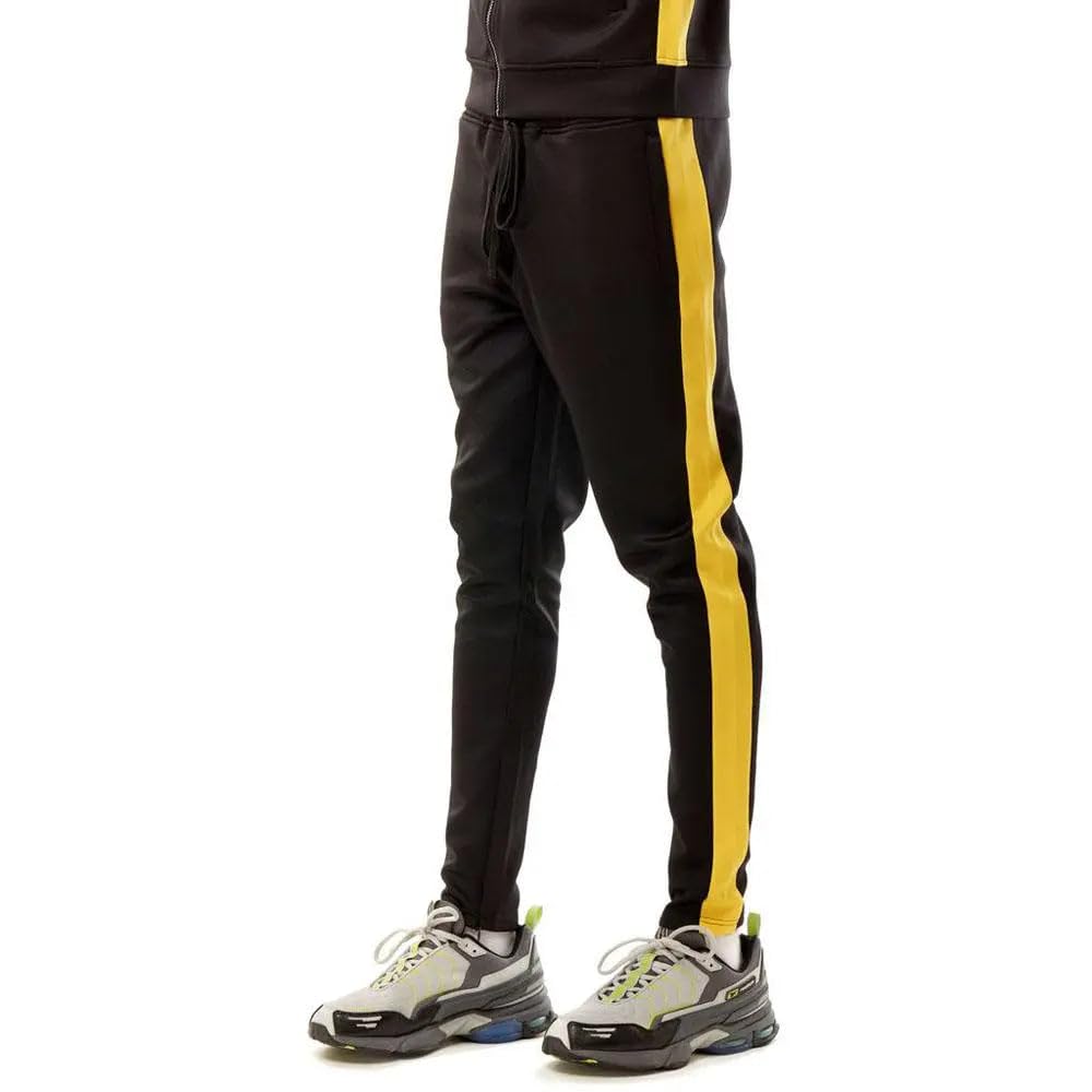 Rebel Minds Men Track Pants - Stylish Men's Sweatpants, Joggers for Men, Athletic and Casual Wear, with Pockets Black Yellow