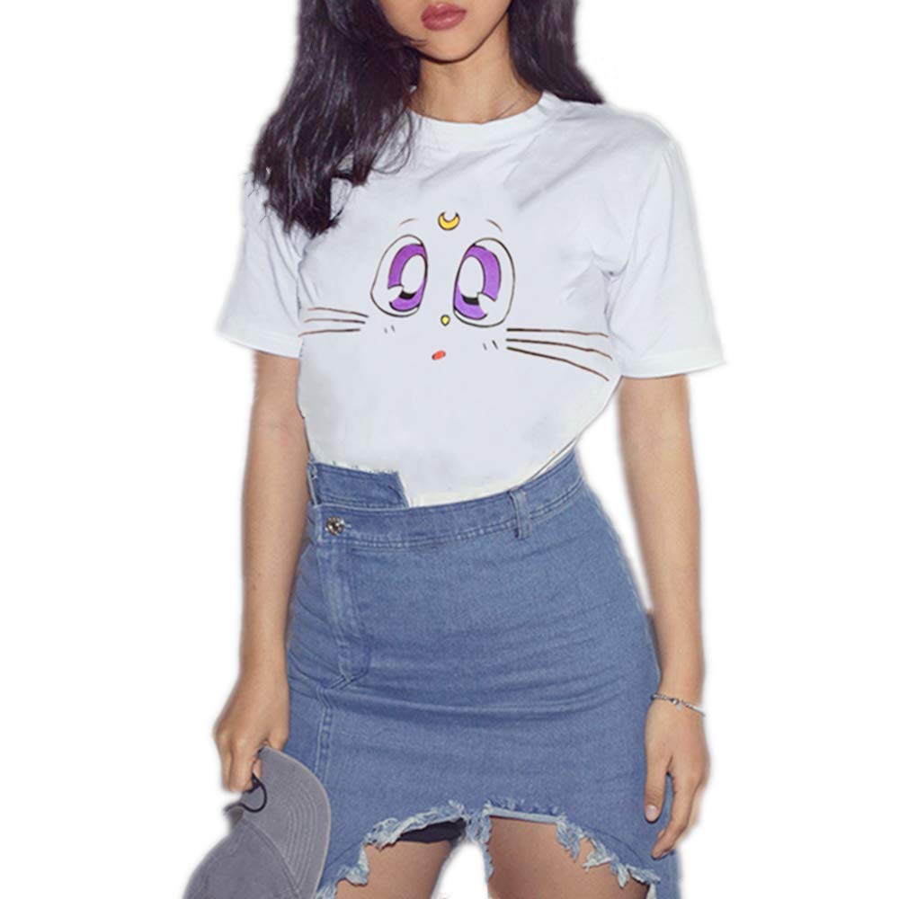 feb.7Cute Tee, Sailor Moon Luna Cute Moon Cat Face T-Shirt Clothing Anime Gifts Harajuku Fashion Kawaii Cartoon for Girls Women