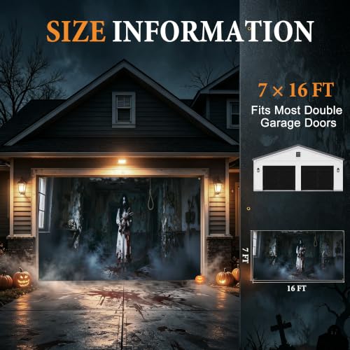 GORDITA Halloween Garage Door Cover 7 x 16 FT, Scary Halloween Decorations - image 2