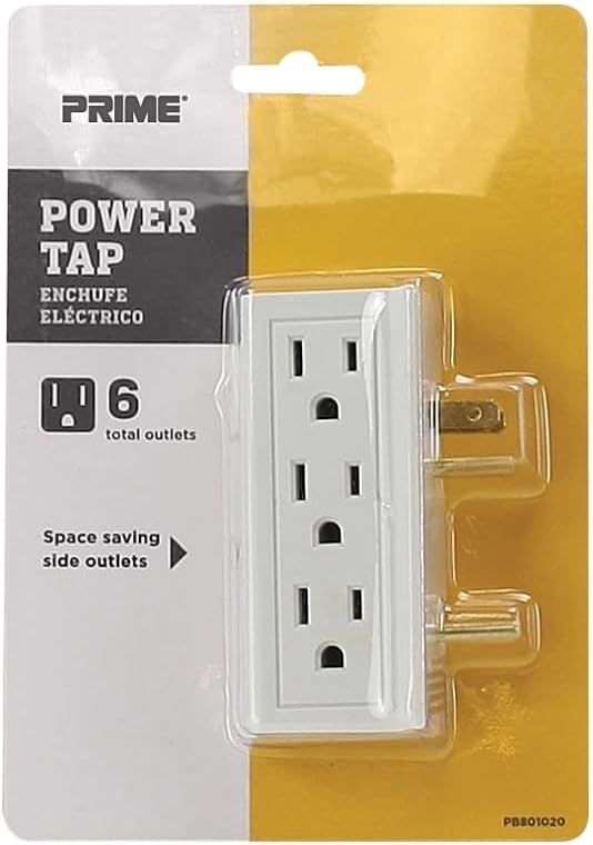 Prime PB801020 6 Side-Outlet Space-Saver Power Tap, White