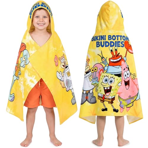 Get Trend Bob Esponja Toalla con Capucha Niño 4-12 Años, Poncho Toalla de Baño Infantil de Algodón, Suave y Absorbente, Piscina Playa Poncho, Accesorio de Viaje, Regalo (Amarillo Spongebob)