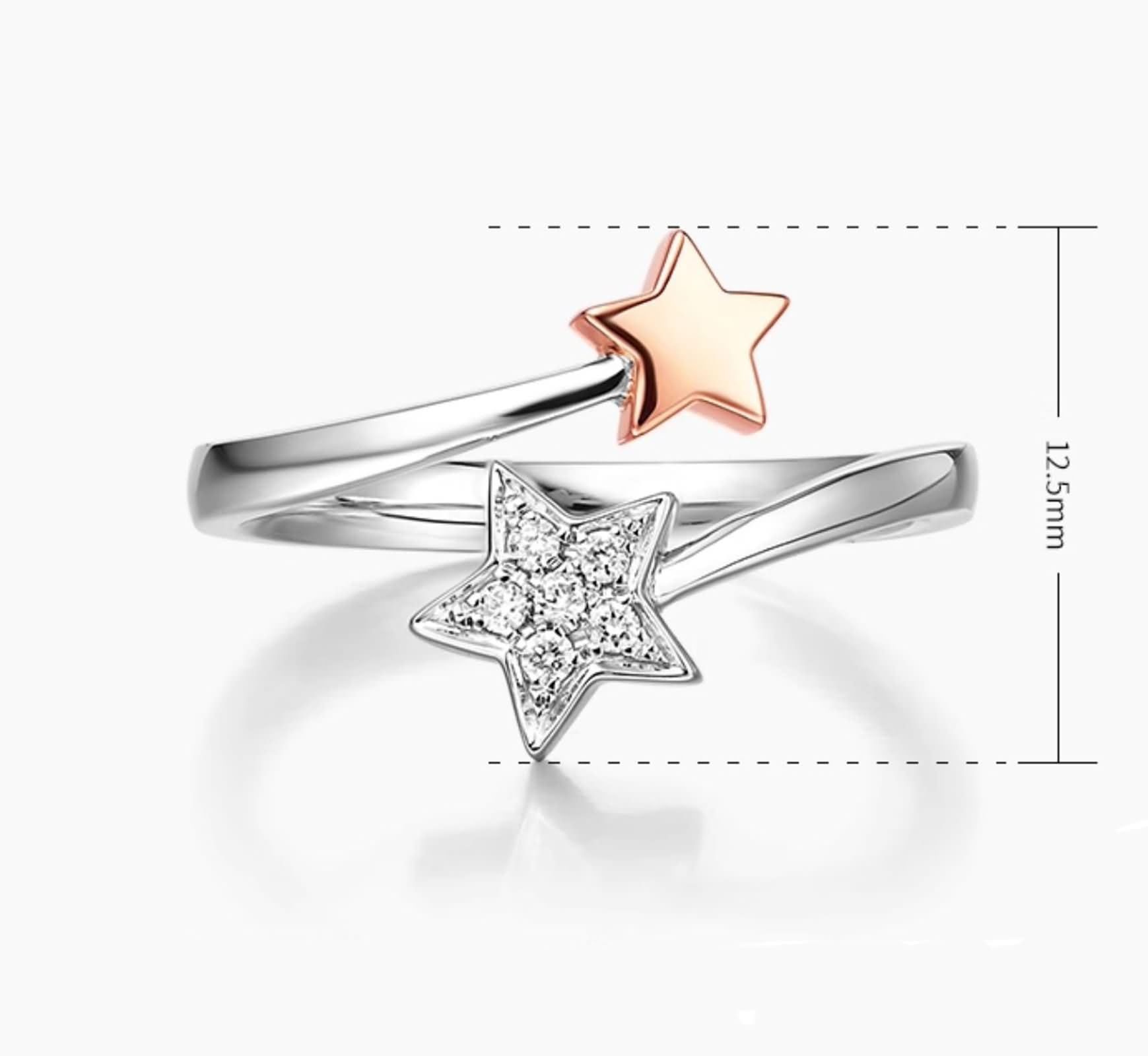 Pierścionki damskie 9-karatowe białe złoto różowe złoto zaręczyny / 14 karatów / 18 karatów, 0,06 ct, diamentowe gwiazdy, pierścionki małżeńskie srebro różowe złoto damskie