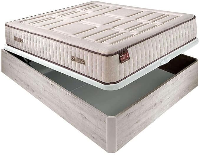 Aznar Colchón HR Visco 27 Cm Extra Firme Transpirable con Canapé Abatible De Madera Tapa 3D Transpirable Altura Total 34 Cm Color Gris Descanso Completo Alta Comodidad Tamaño 150x190cm