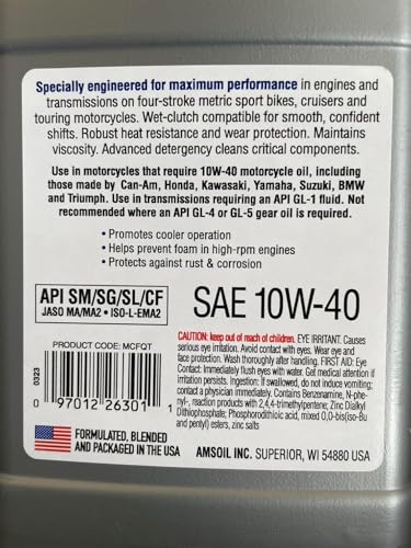 Image of AMSOIL Sae 10W-40 Synthetic Metric Motorcycle Oil