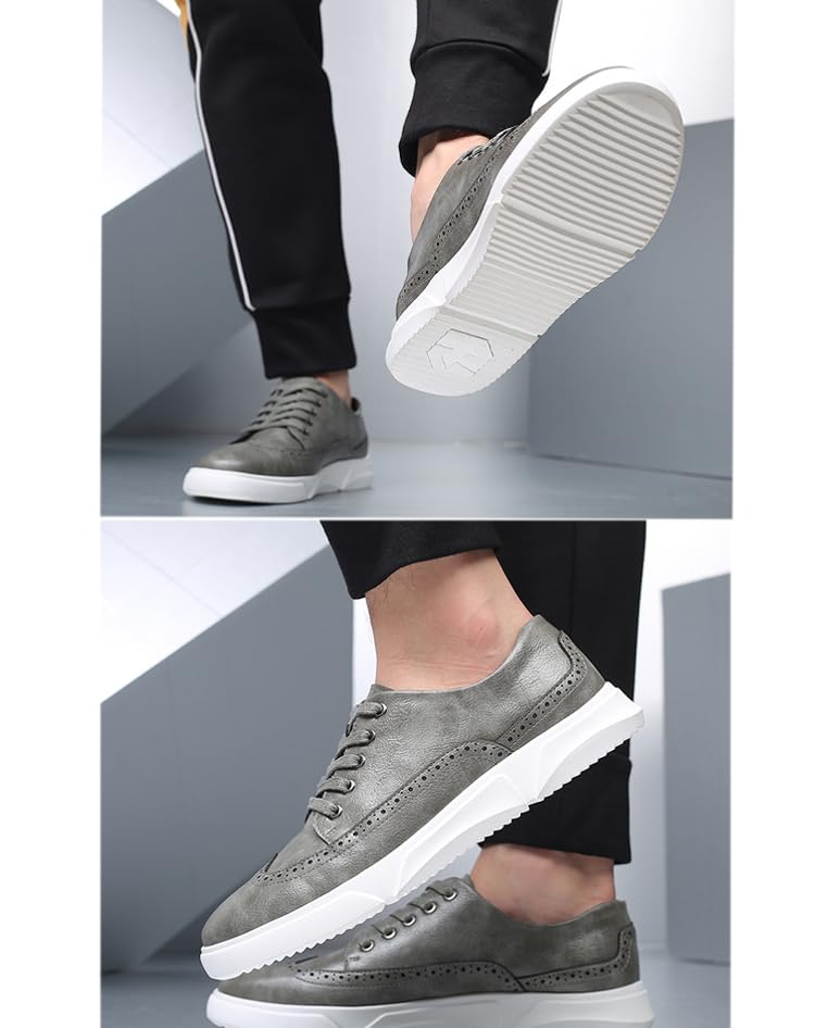 Men's Leather Brogue Wingtip Casual Oxford Shoes Fashion Non-Slip Round Head lace up Platform Dress Sneakers Casual Comfortable Office Work Shoes3