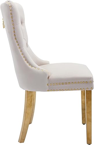 Miniatura 9 de Aoowow Juego de 2 sillas de comedor tapizadas de terciopelo, sillas laterales sin brazos con respaldo alado, botones y patas chapadas de acero