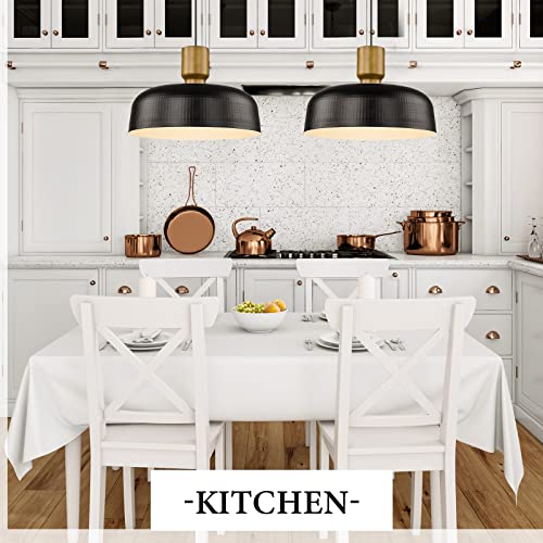 Image of Darkaway Large Industrial Pendant Light Fixtures with Hammered Metal Shade, 2Pack Black 18.1inch Oversized Pendant Lighting for Kitchen Island Hanging Lamp Adjustable Height