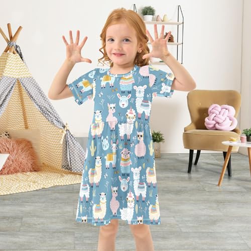 ALAZA Cute Cherry Fruit Rainbow Toddler Girls Dress Short Sleeve A-line Dress 2-8 Years4