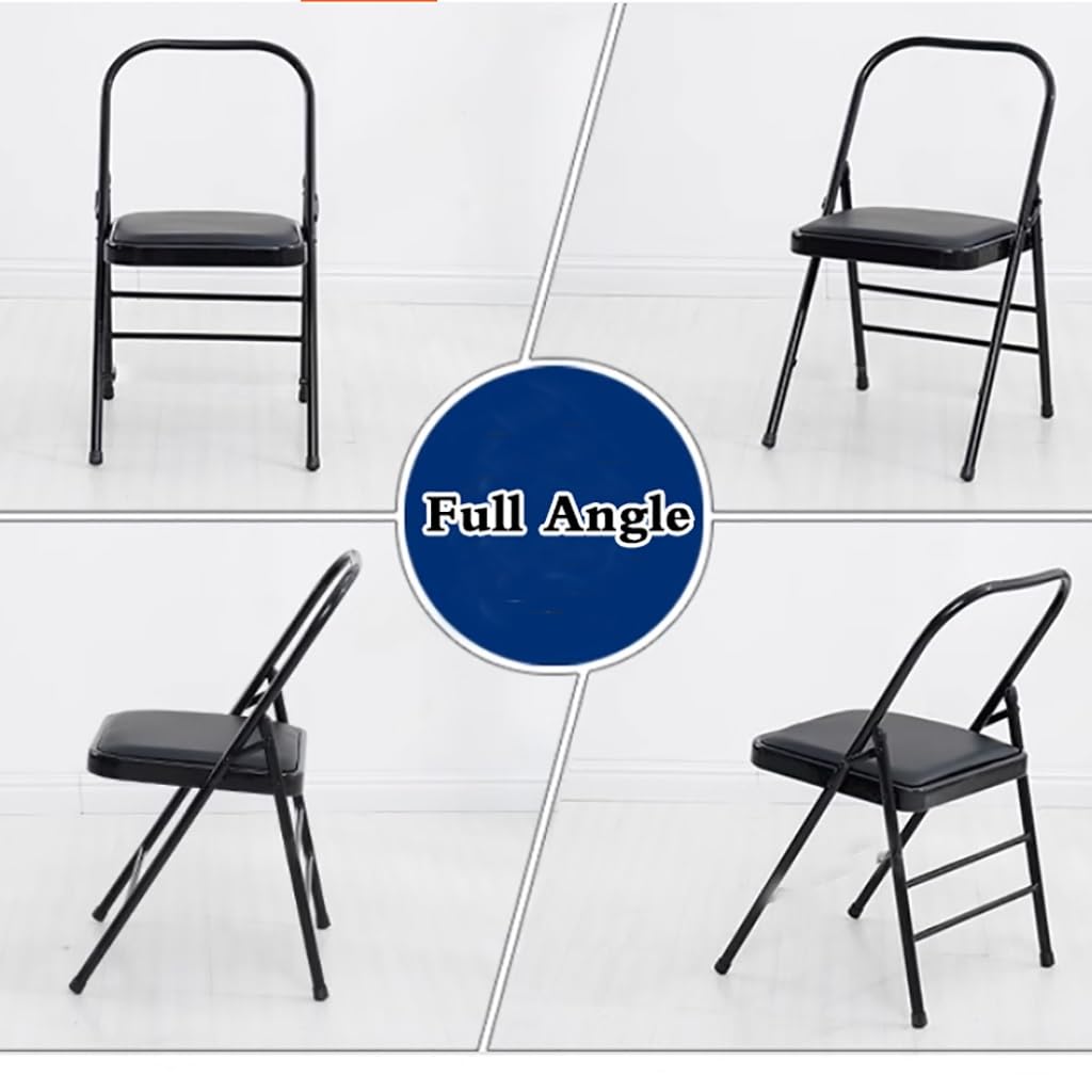 Silla de yoga plegable con patas antideslizantes, piel sintética, sin respaldo, para entrenamiento de fuerza y equilibrio, marco de metal, color rosa, ideal para paradas de manos y entrenamientos en